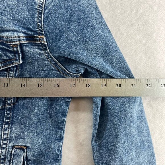 Aeropostale Jacket Womens Sz S Trucker Crop Button Front Long Sleeve Denim Blue - Picture 10 of 12